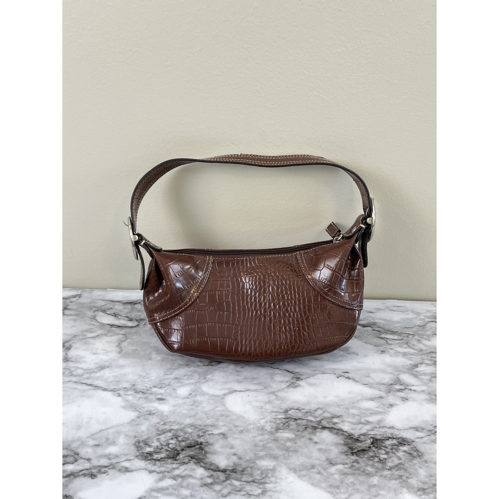 Axcess Croc Embossed Y2K Vtg Brown Shoulder Bag Buckle Zip